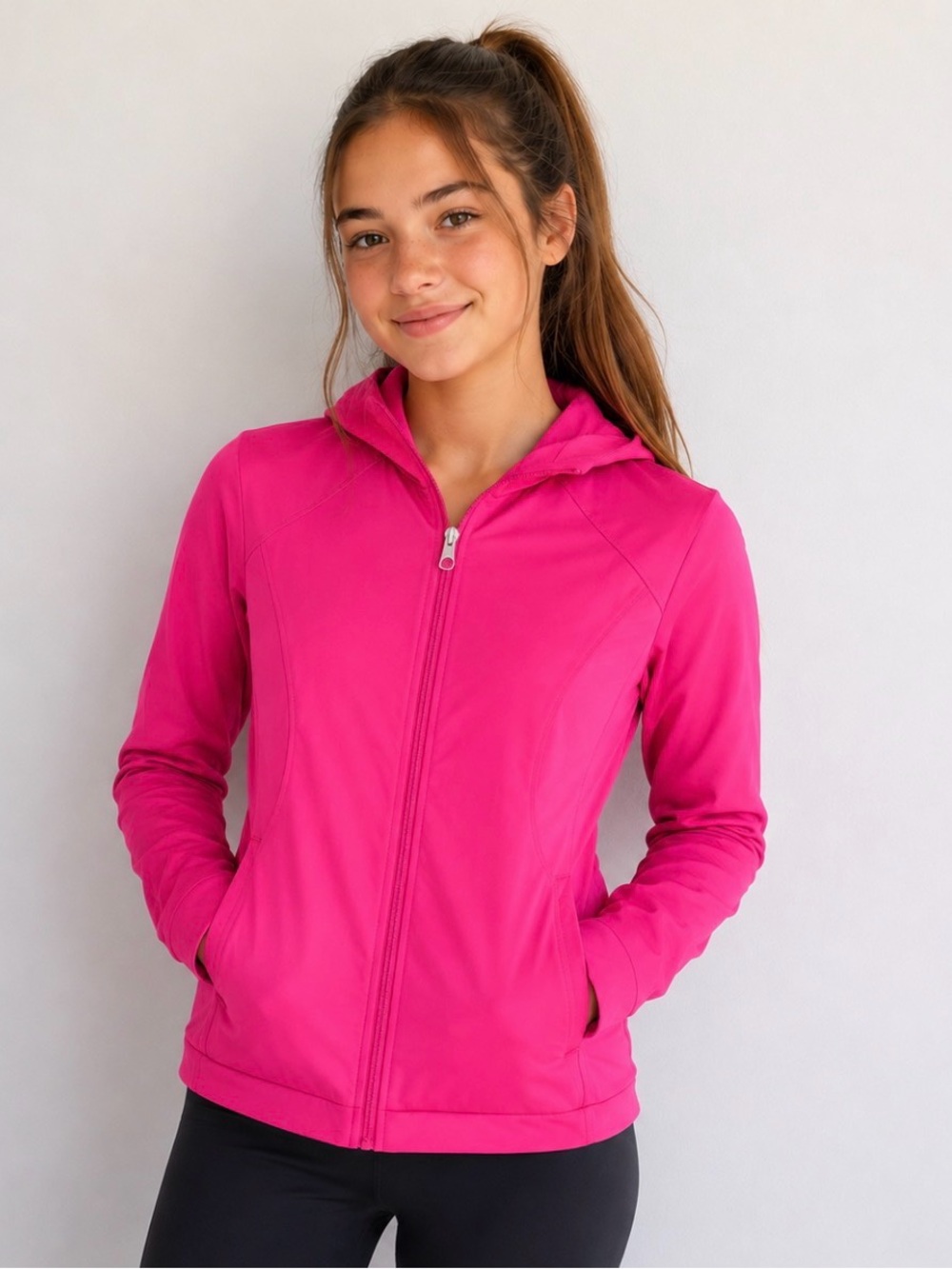 Bright Hot Pink Hooded Zip Sweatshirt